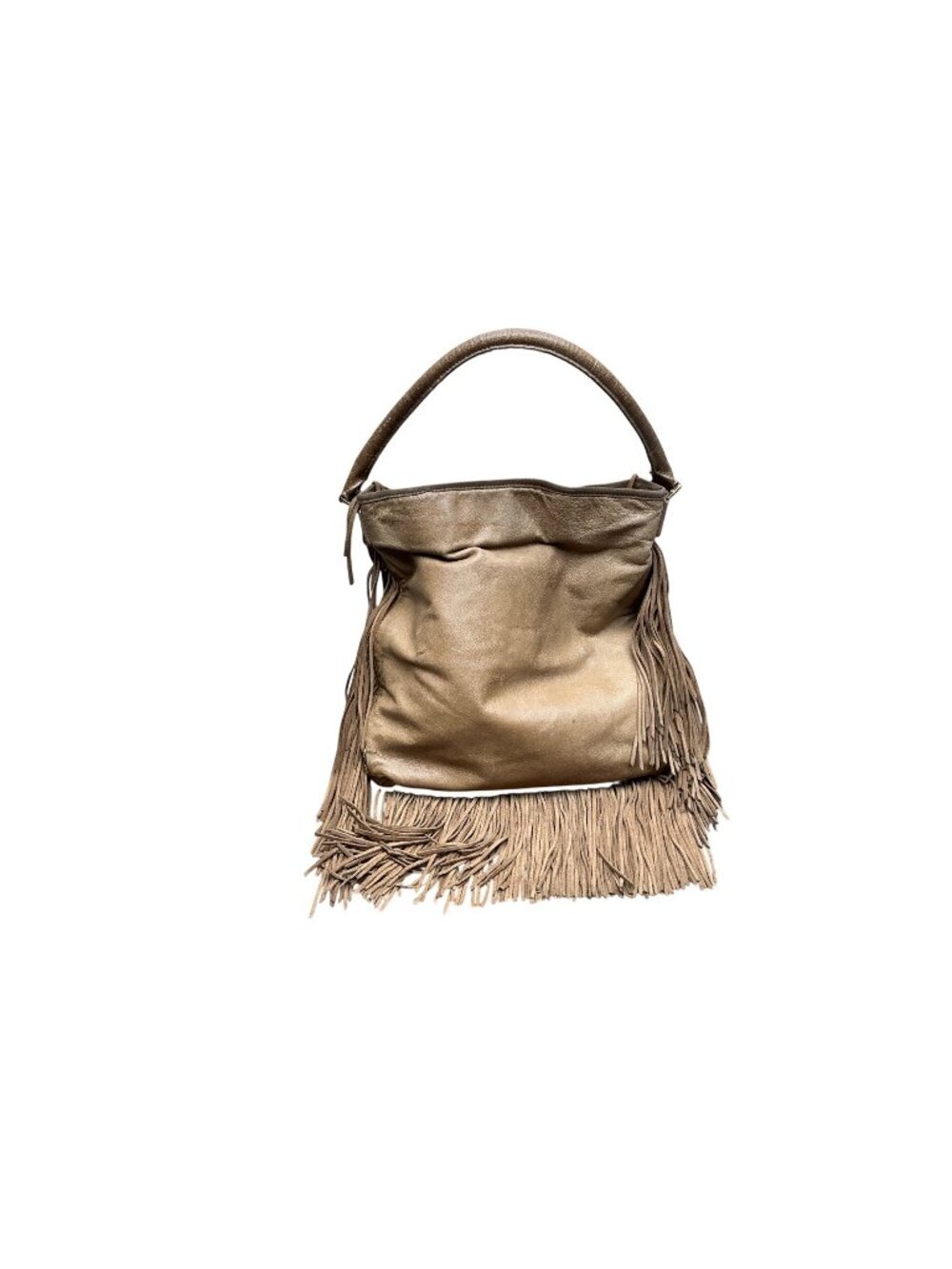 Tory Burch Metallic Taupe Fringe Hobo Shoulder Bag Leather Handbag